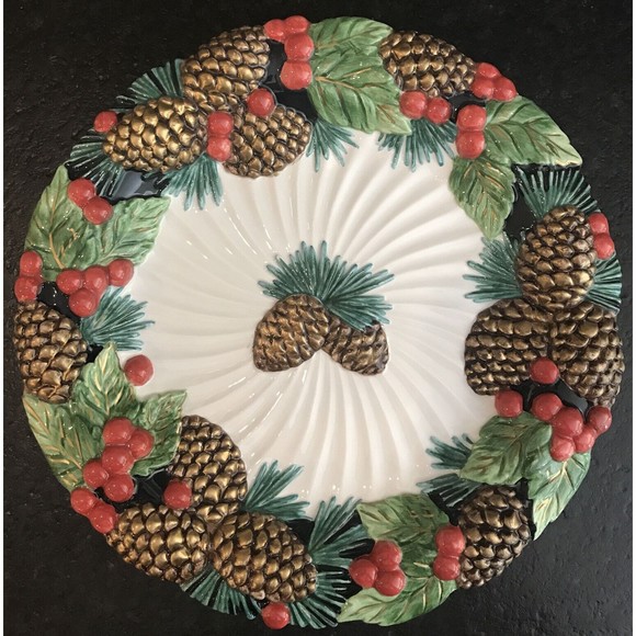 Fitz & Floyd Holiday Pine Sculpted Canape Plate Christmas - Picture 1 of 2